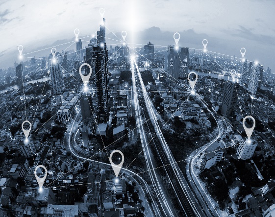 Connected city skyline representing IoT and Industry 4.0 wireless test