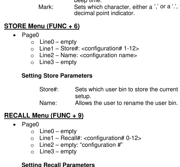 TRIG menu structure