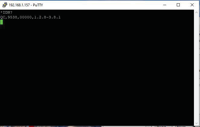 PuTTY terminal window with *IDN? response.