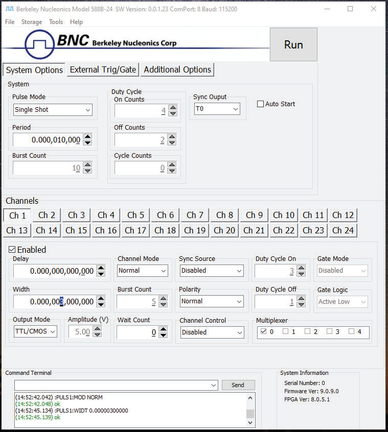 588B control software application screen.