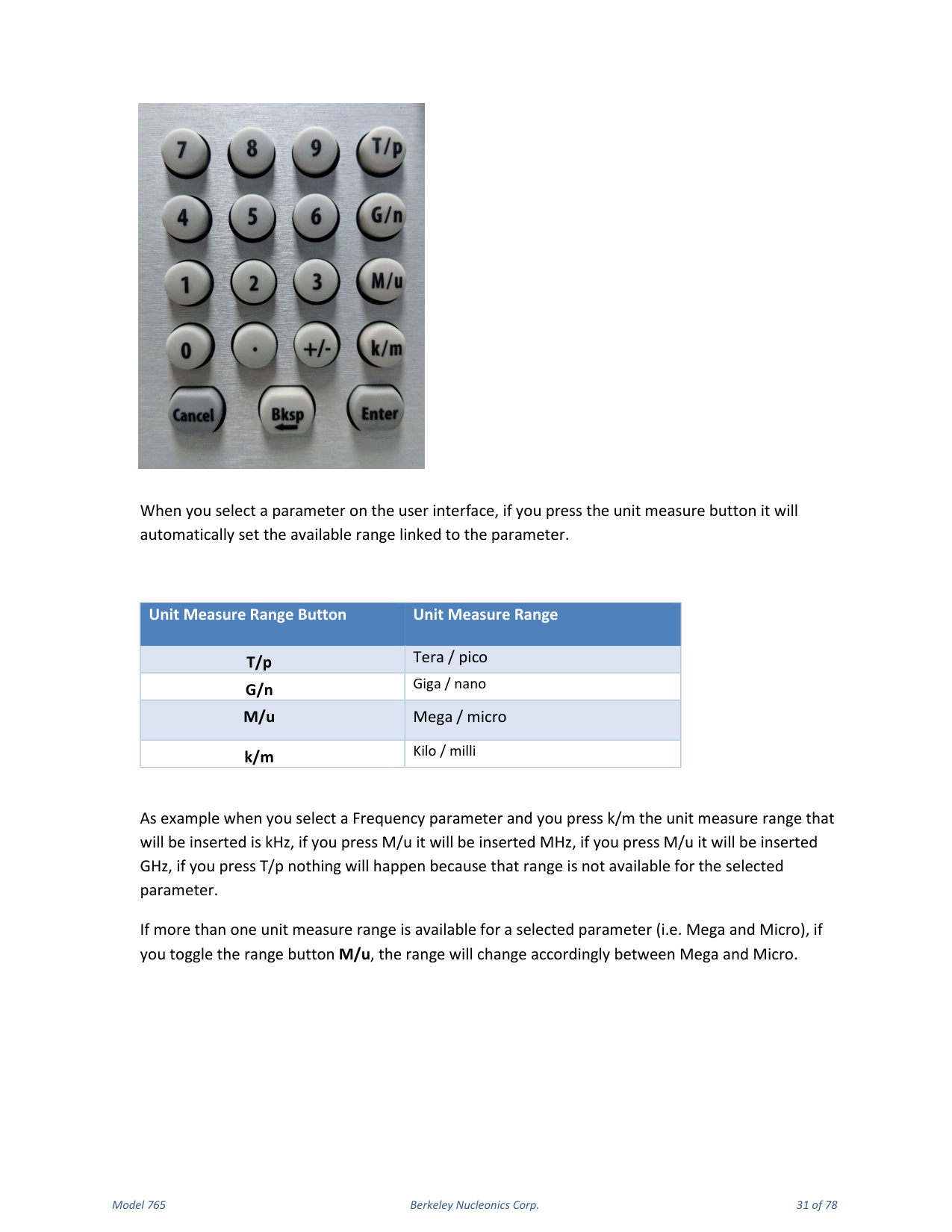 Model 765 user manual page 31