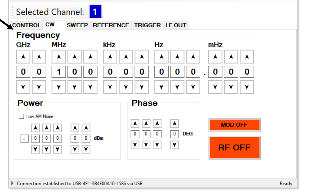 Figure 6-g. CW Tab with channel selection.