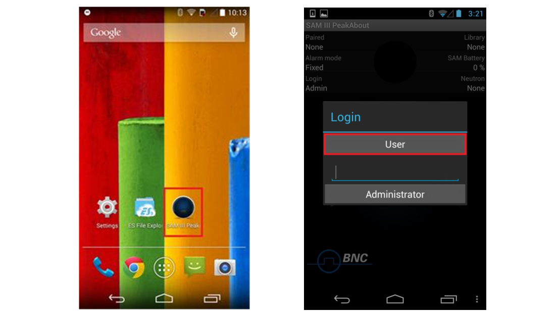 Figure 4.6. PeakAbout icon and login screen