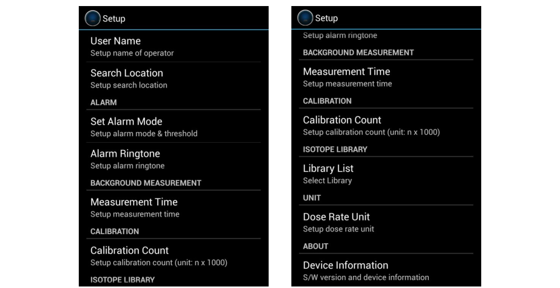 Figure 4.9. Setup menu screens