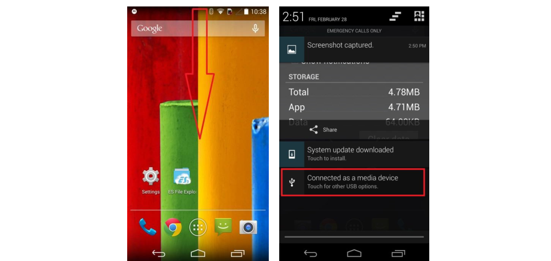 Figure 5.1. Notification screen showing smartphone connection to PC (typical)