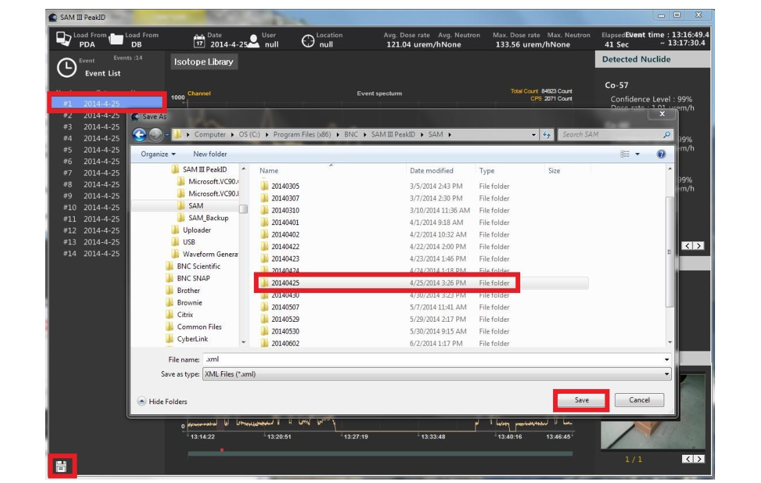 Figure 5.8. Saving event data in XML format